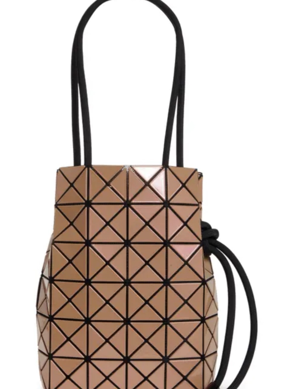Issey Miyake Glossy Tan Geometric Mini Tote with Black Strap (26’ new color)